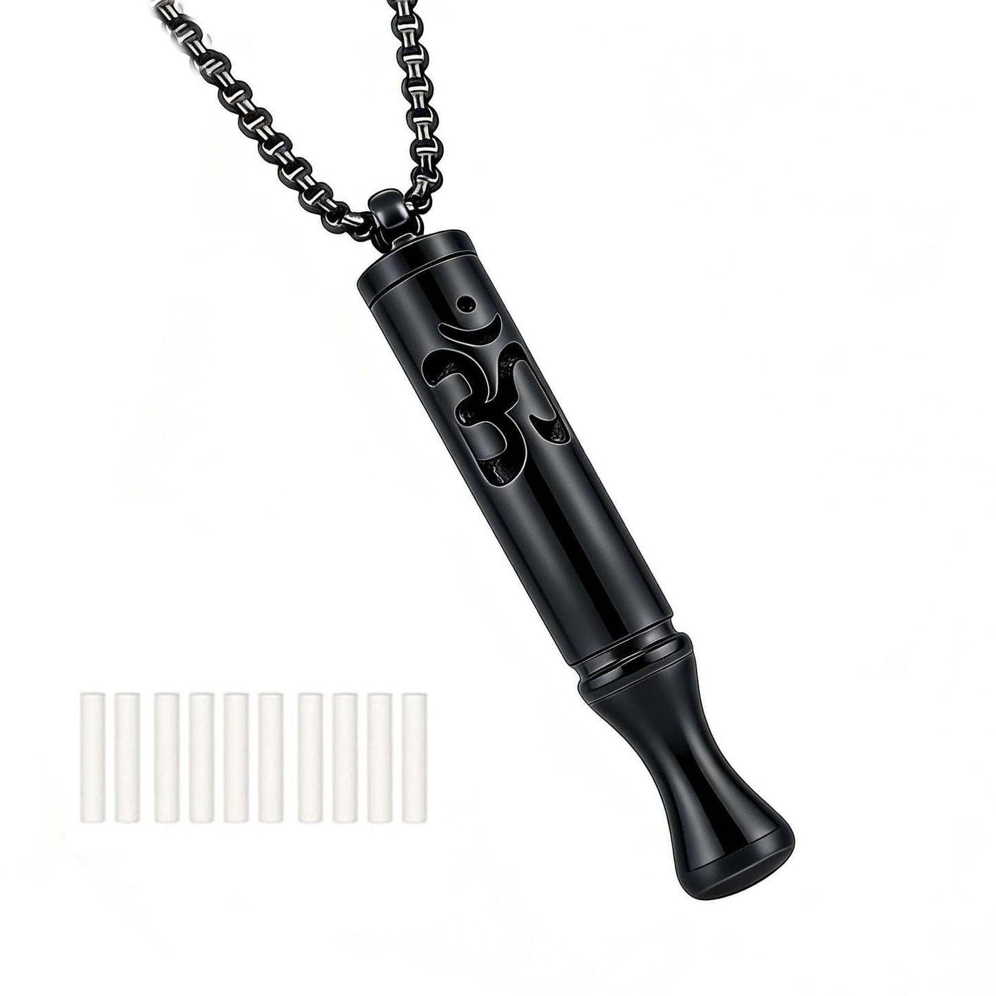 phaxud Stainless Steel Mindful Breathing Necklace with Aromatherapy Diffuser & Guided Meditation Cards, Calming Relaxation Tool for Meditation & Healthy Habit (Necklace, Black)