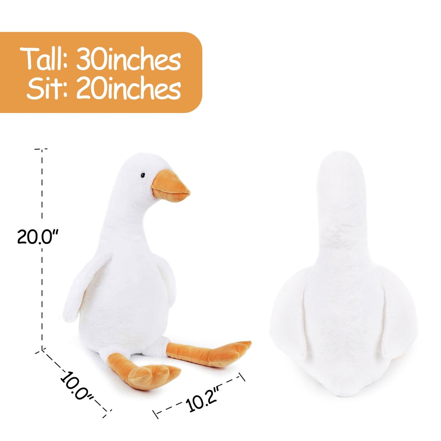 WEIGEDU 30" Large Goose Stuffed Animals Plush Toys Swan Duck for Kids Babies Bedtime Birthday Easter Gifts, Stuffed Goose Throw Plush Pillow Super Soft, White