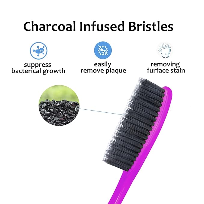 EasyHonor Huge Head Toothbrush, with Medium Soft Britles for Adult. (Charcoal Bristles,8 Packs)