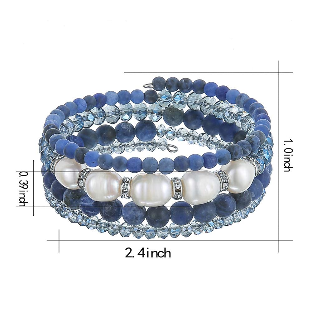 Beaded Freshwater Pearl Chakra Bracelet - Multi Strand Wrap Bracelet with Natural Crystal Agate Beads, Birthday Gifts for Women(29-Navy Blue)