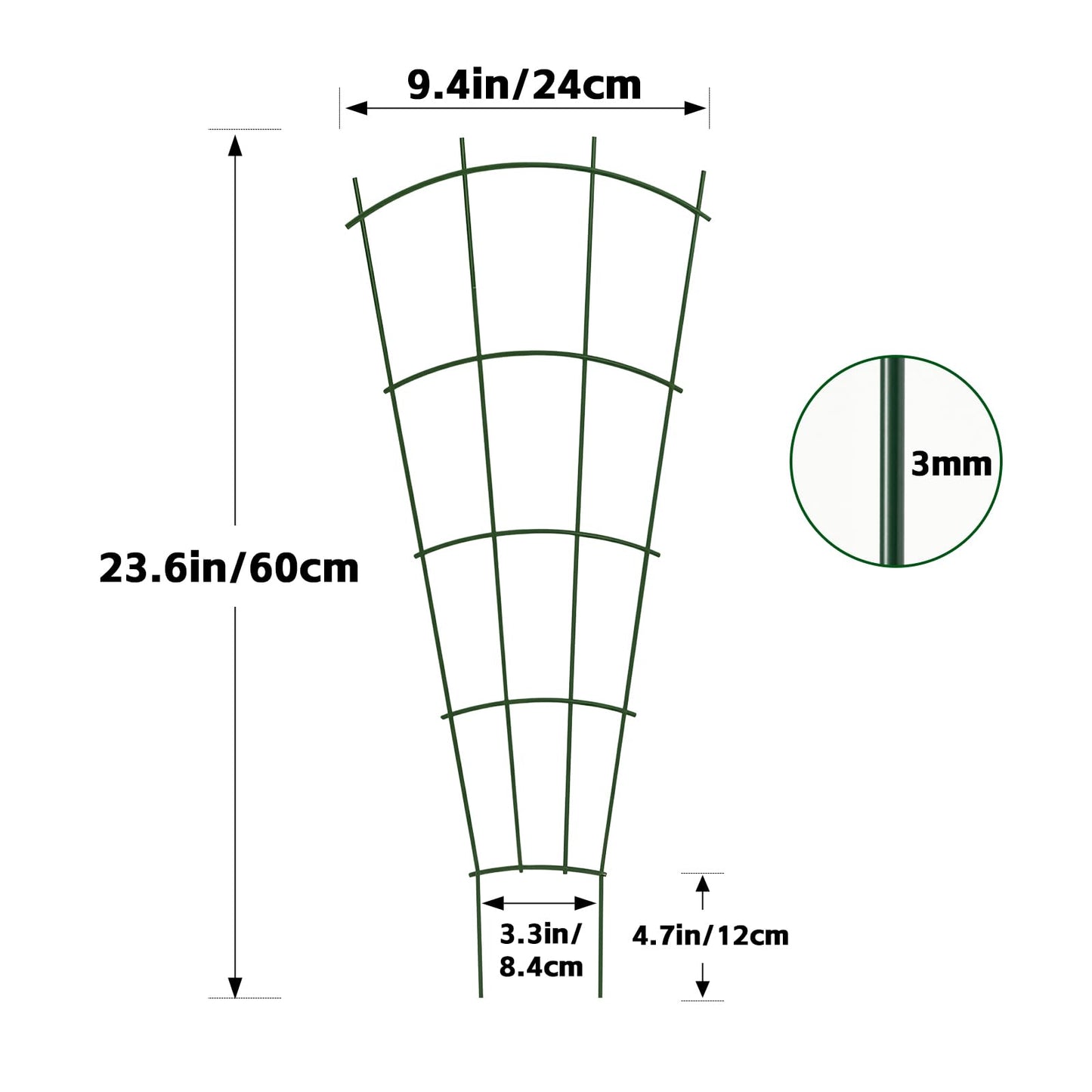 Thealyn 4 Pack 24" Metal Plant Trellis for Pots & Garden Beds, Rustproof Support for Indoor Outdoor Climbing Plants, Vines, Flowers, Fan Shaped, Green