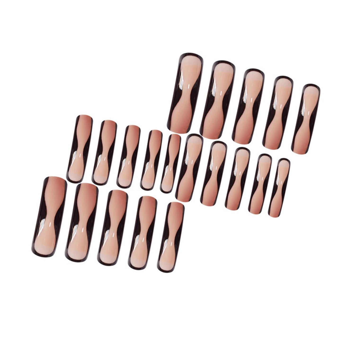 IMSOHOT Black French Tips Press on Nails Extra Long Curved Fake Nails Nude Glossy Glue on Nails Full Cover Acrylic Artificial Fake Nails