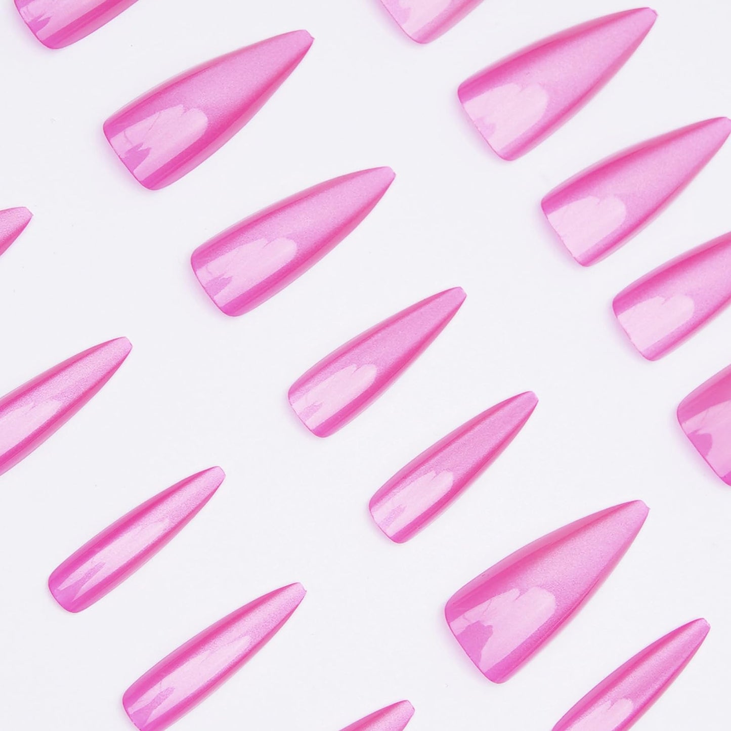 MISUD Press on Nails - Long Stiletto Fake Nails with Bling Glitter, Acrylic Summer Pink Cat Eye Design 24 pcs