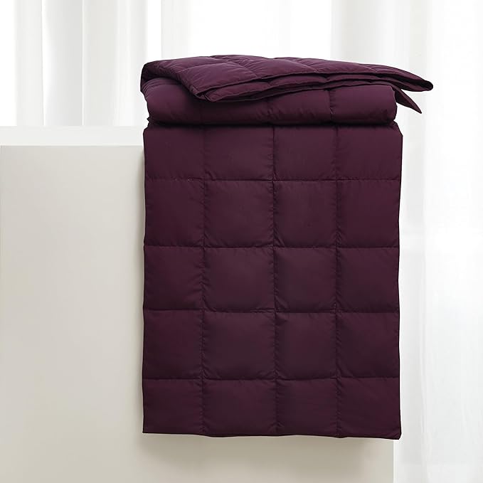 Serta Down Filled Throw Blanket, Packable Lightweight and Durable Blanket for Indoor,Office,Outdoor,Traveling, Hiking, Camping, 60" x 70" with Carrying Pouch (Plum)