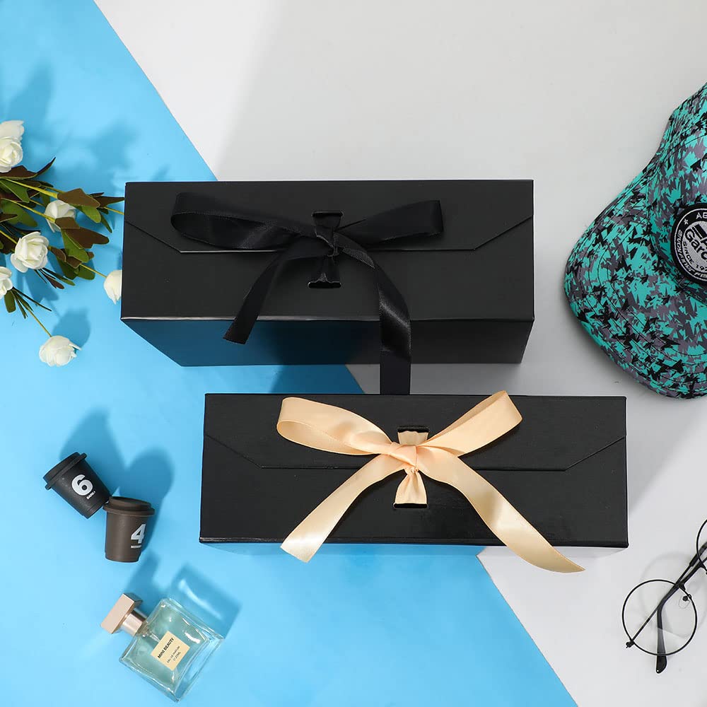GoooodGift Black Large Gift Box 13x11x5.3 Inches,Luxury Gift Wrap Box with Lid Magnetic Closure, Rectangle Collapsible Boxes for Gift Packaging (Glossy Black)