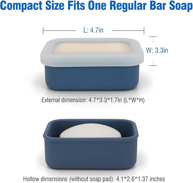 Compact Leakproof Travel Soap Case, Silicone Travel Soap Container, Portable Soap Box with Drainage Layer, Shatterproof Soap Holder for Bathroom, Gym (Gray)