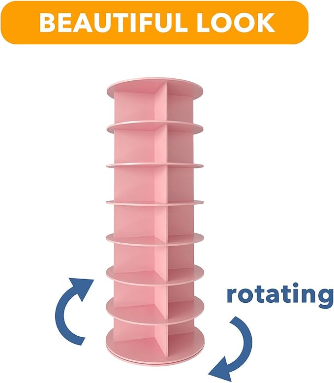 SpaceAid 7 Tier Rotating Shoe Rack Tower, Spinning Shoe Display Lazy Susan, Revolving 360 Shoe Rack Storage Round Carousel, Vertical Handbag Rotate Shoes Closet Organization (7-Tier Pink)