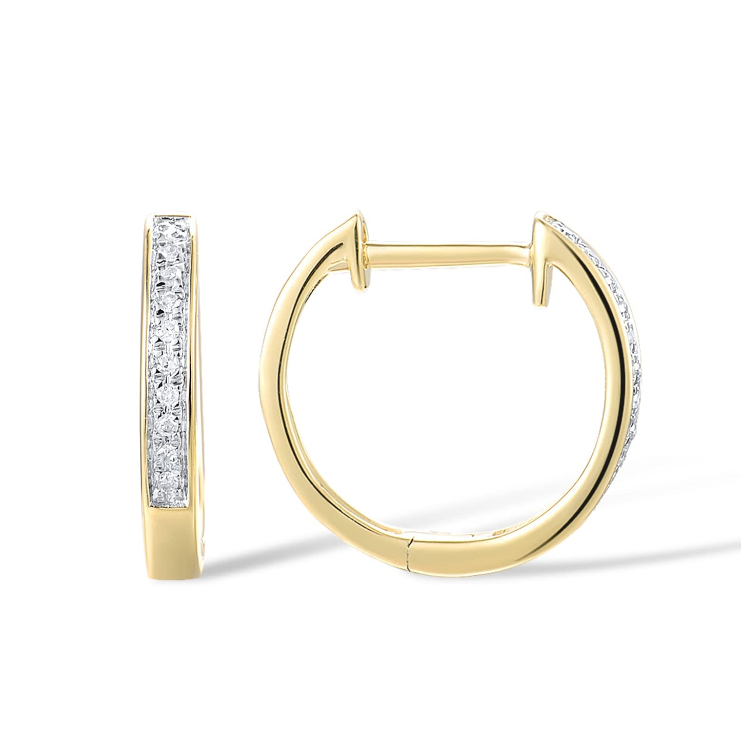 Santuzza 10K Yellow Solid Gold Genuine Diamond Dainty Huggie Hoop Earrings for Women