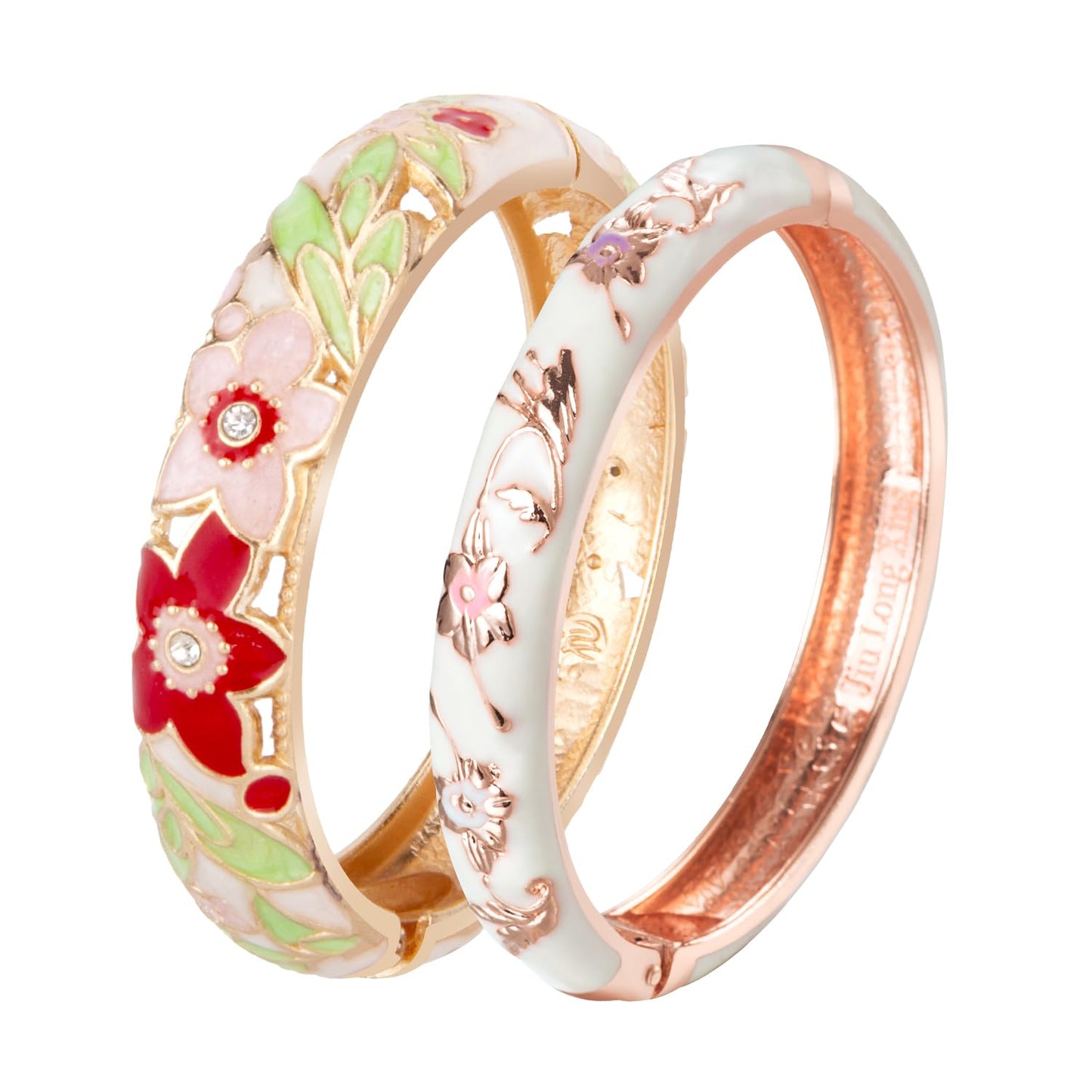 UJOY Fashion Cloisonne Bracelets Plated Leaf Filigree Enameled Womens Gifts Bangles Spring Hinged 88A11-55A81 Cream White