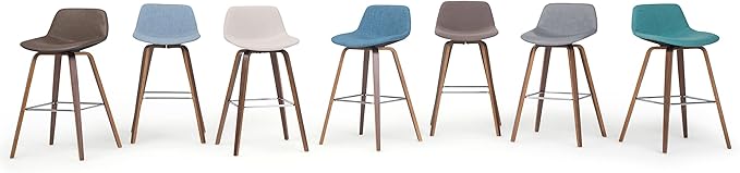 SIMPLIHOME Randolph Counter Stools (Set of 2) - 28 Inch Seat Height Upholstered Bentwood Kitchen Seats in Mocha Woven Fabric, Mid Century Modern Seating with Curved Backrest and Chrome Footrest