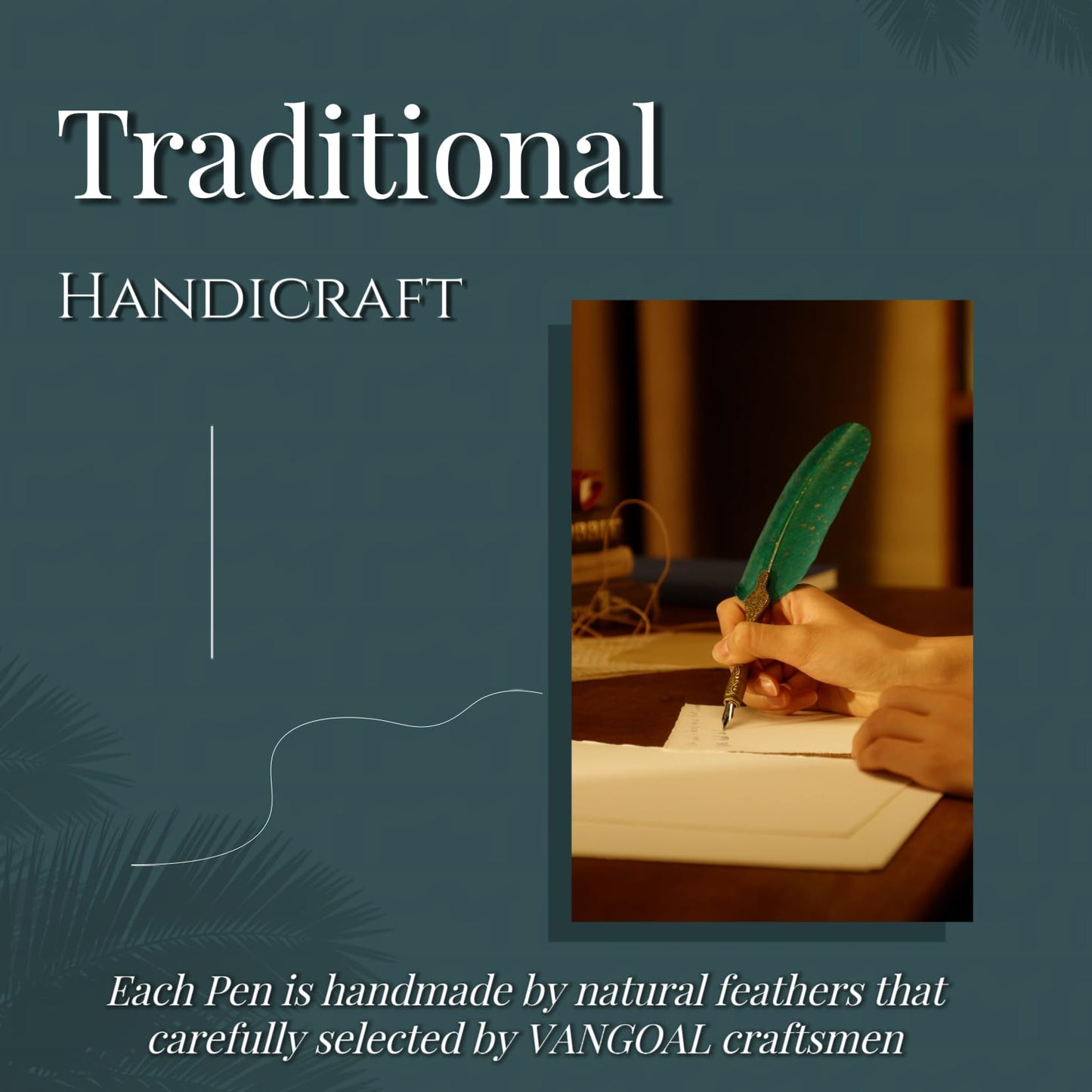 VANGOAL Vintage Black Feather Pen and Ink Set, Classic Series Goose Quill With Carving Stand, Calligraphy Nibs, Black Dip Ink, Antique Writing Gift for Writer