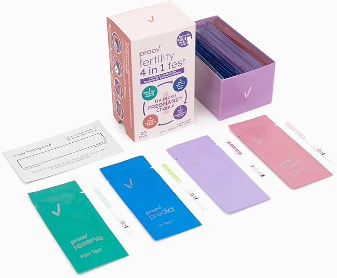 Proov - 4-in-1 Fertility Test for Women - Ovulation & Pregnancy Test Strips - Monitors FSH, LH, PdG & hCG - Promote Chance of Pregnancy - Fertility Hormone Tracking - 1 Cycle Test Kit - 20 Tests