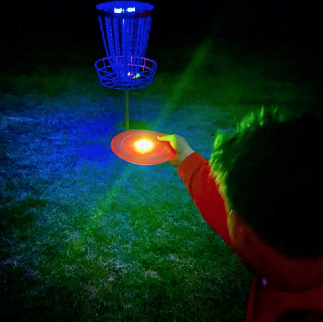 Birdi Disc Golf - Disc Golf Lights - LED - Flat Circular Quad-Lite LED Disc Golf Lights-Very Bright- Glow Disc Golf - Night Disc Golf - 8 Pack (Multi)