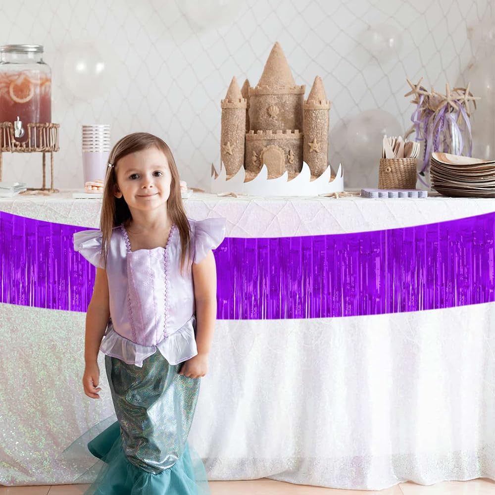 BEISHIDA 3 Packs 30 Feet Metallic Foil Fringe Garland Tinsel Streamers，Shiny Purple Wall Hanging Tinsel Fringe Banners for Wedding Birthday Party Decoration Halloween Christmas New Year