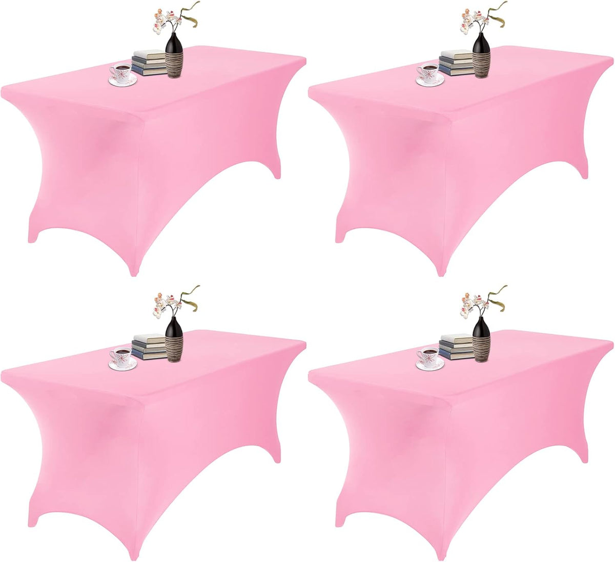 4Pack Spandex Waterproof Table Covers 6ft，Spandex 6ft Waterproof Table Cover for Party,Wedding, Banquet, and Events(Pink)