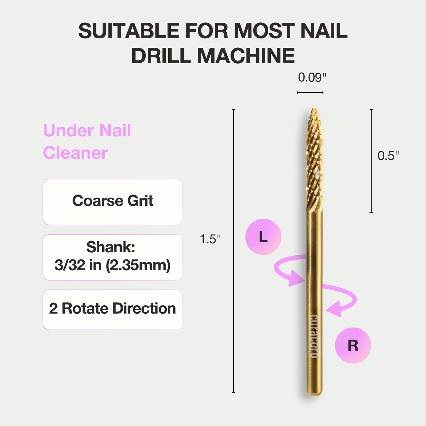 Curacoro Under Nail Cleaner 3/32'' Safety Carbide Bit (Coarse), Professional Design to Remove Dirt, Debris, Dead Skin for Healthy Nail Growth, Nail Drill Bits Manicure Salon & Home