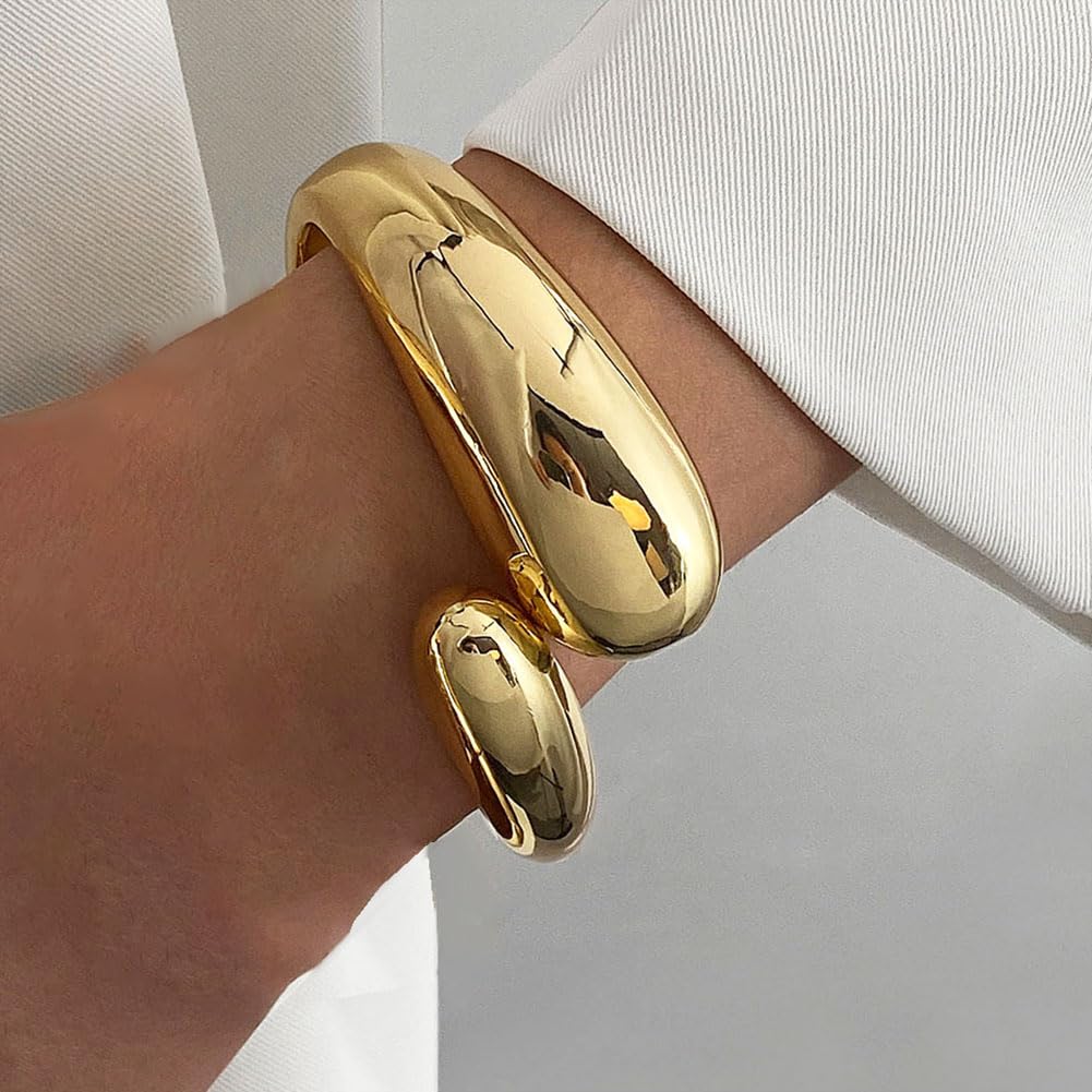 MTINEAPS Gold Bangle Bracelets for Women Teens Trendy Chunky Adjustable Twist Cuff Bracelet Jewelry Gifts (Chunky Gold)