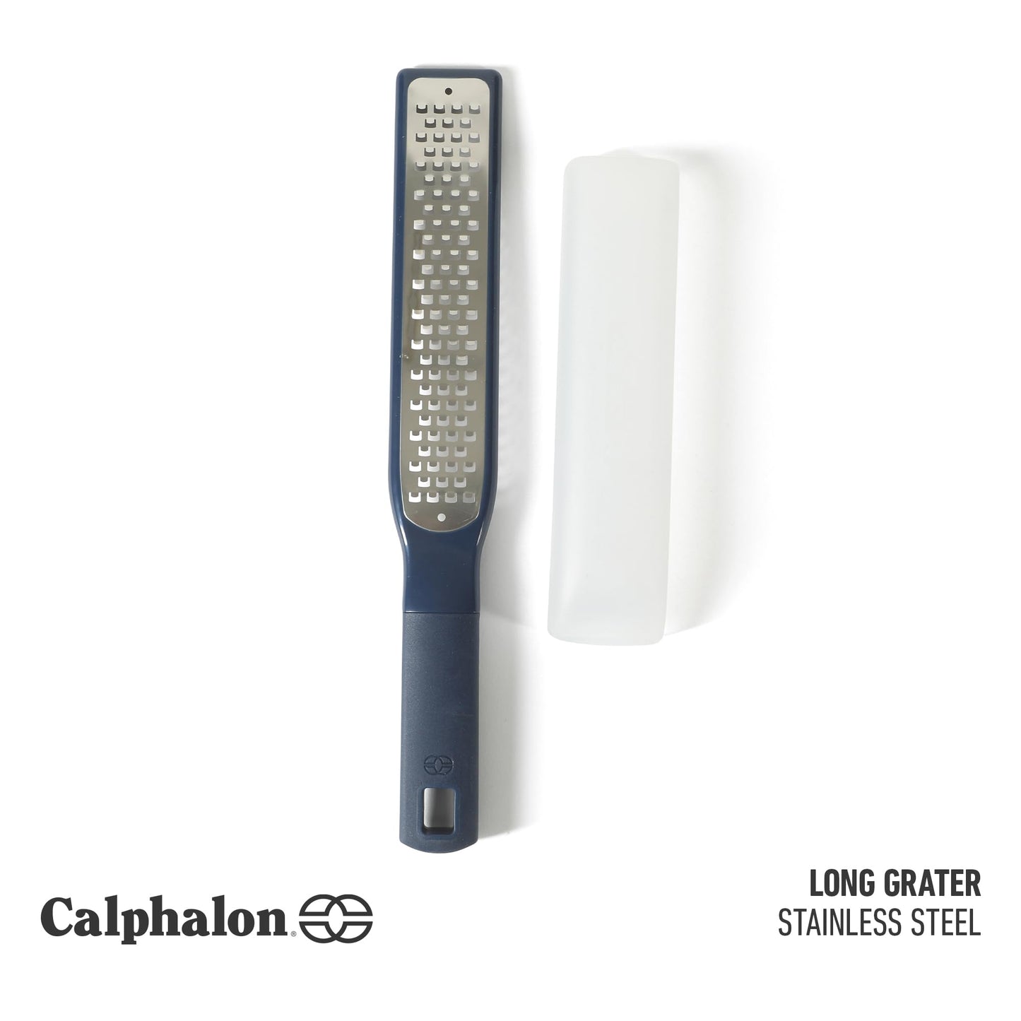 Calphalon Prime Stainless Steel Handheld Grater Lemon Zester W/Cover & Rubber Handle - Navy Blue