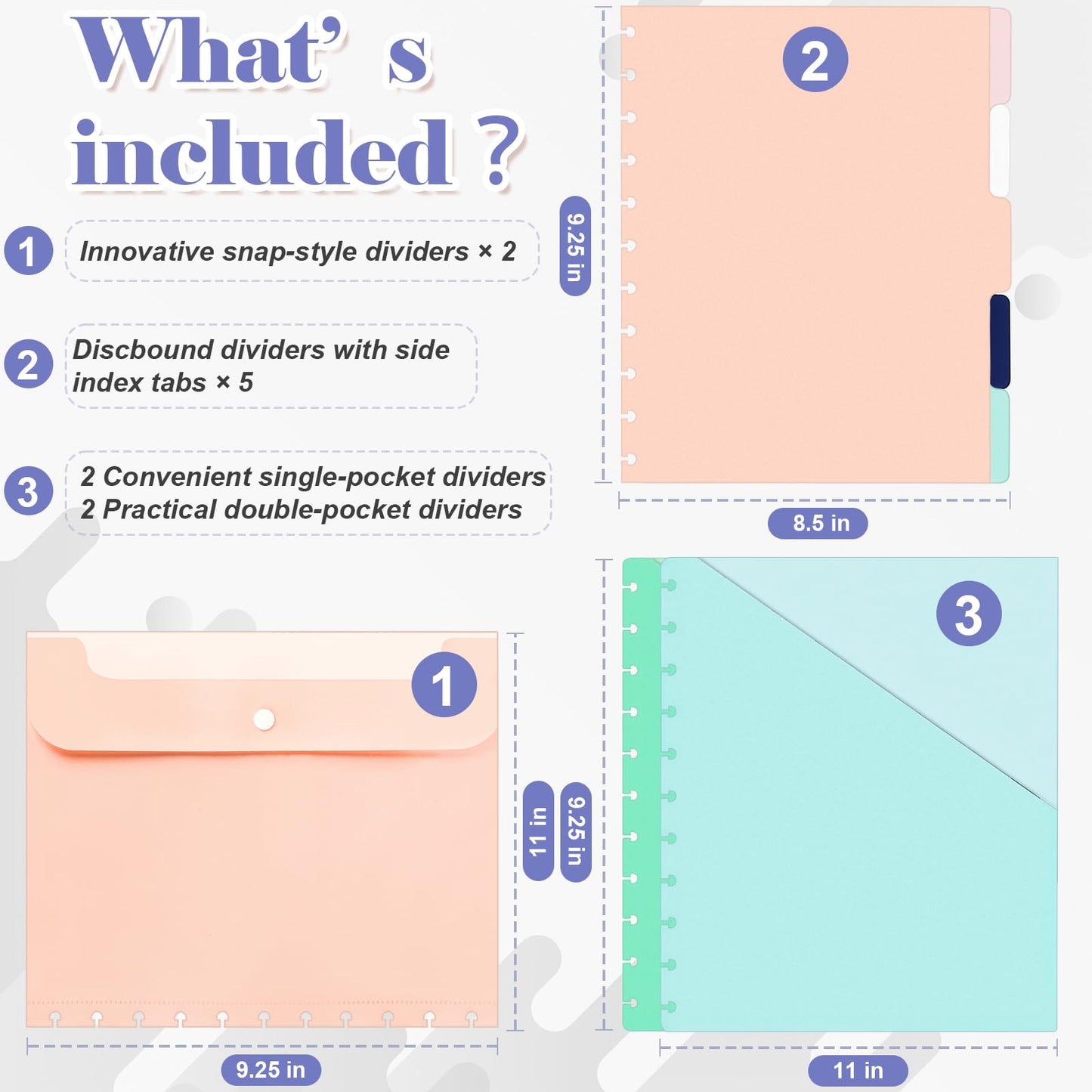 (4 Styles 11Pcs) Letter Size Discbound Pocket Dividers Planner Pocket Inserts 11 Disc Pocket Inserts Disc Planner Cover Discbound Notebook Accessories Discbound Pocket Folders 8.5 x 11inch for Office