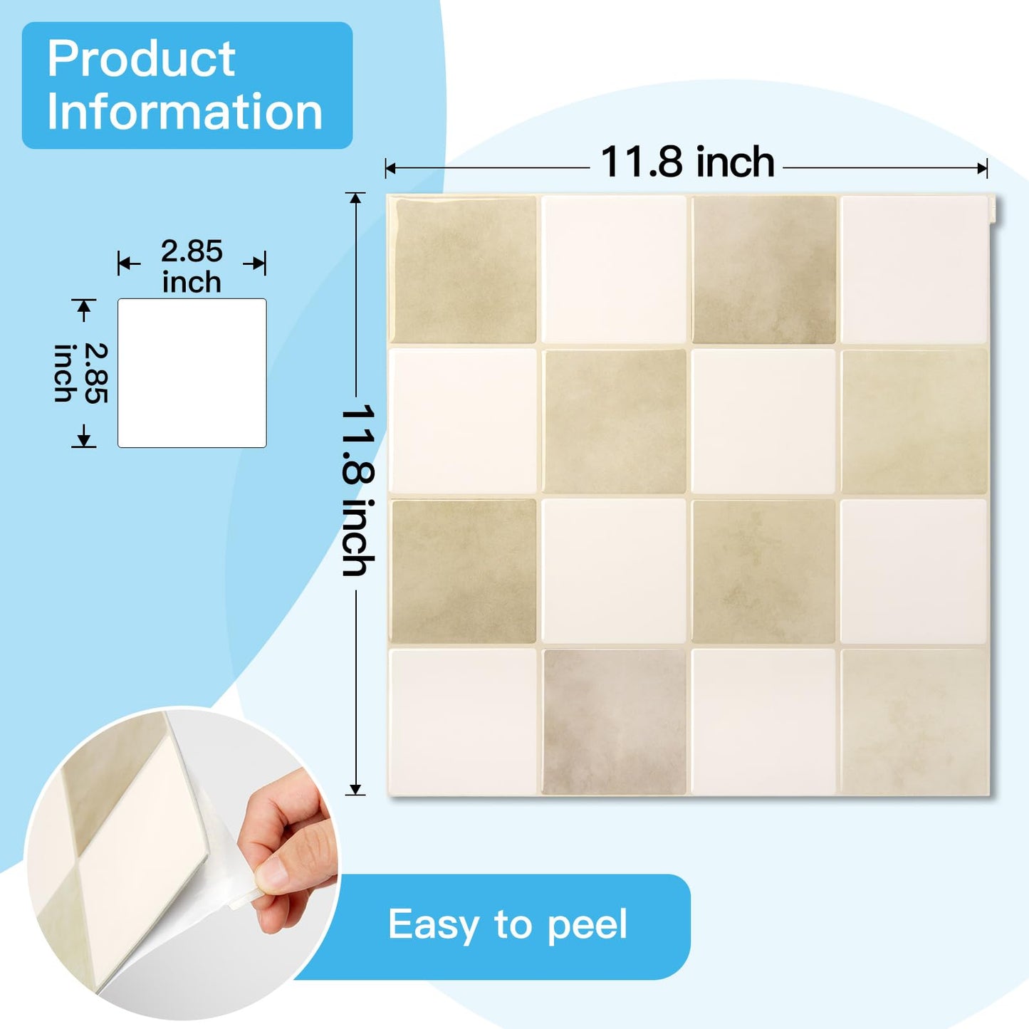 Art3d 10-Pack Heavy-Duty Peel and Stick Backsplash, 12x12 Inch Self-Adhesive Wall Tile Stick on Kitchen Countertop, Beige and White