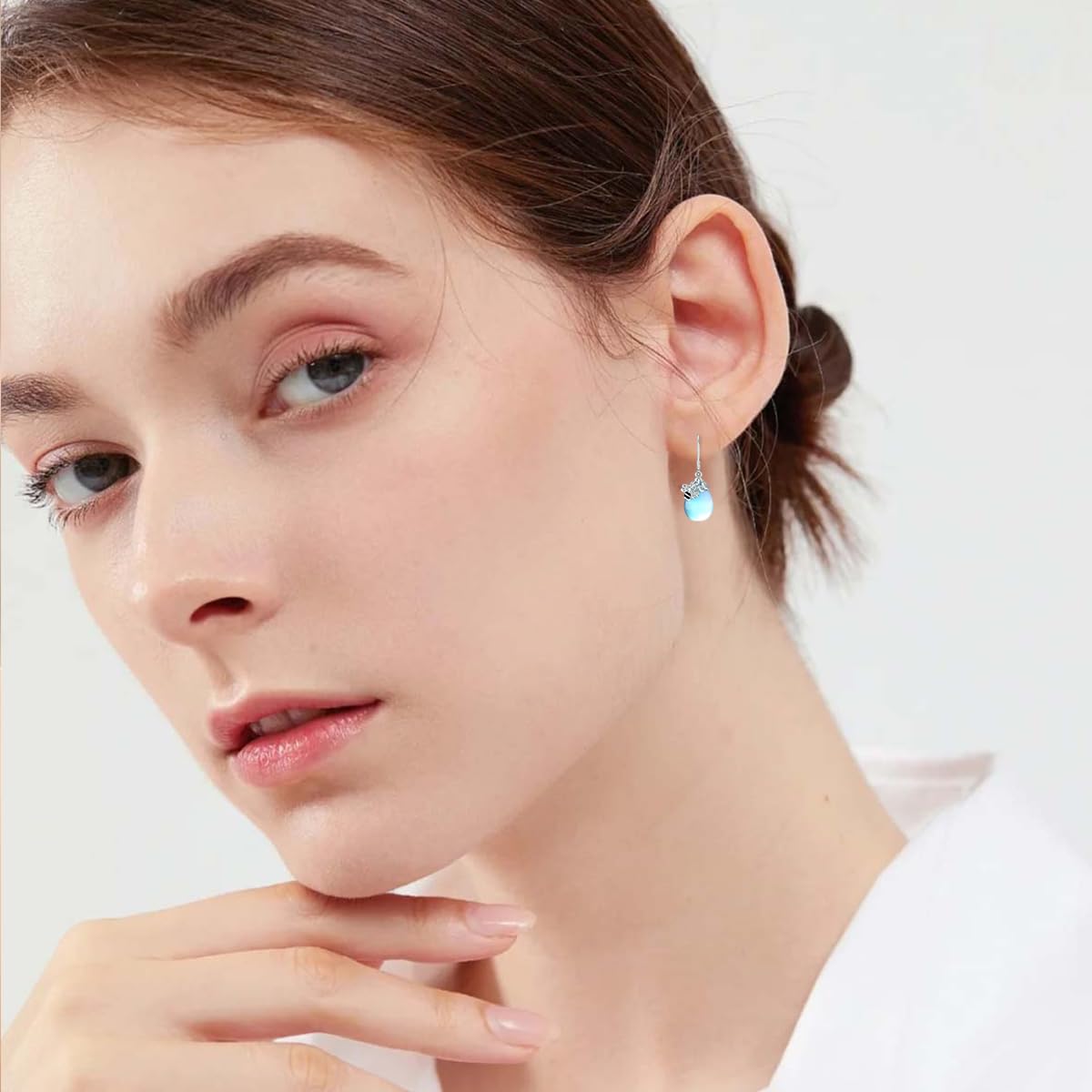 TIGERRIDER Bee 925 Sterling Silver French Clasp Earrings Moonstone Pendant Jewelry Gift for Women