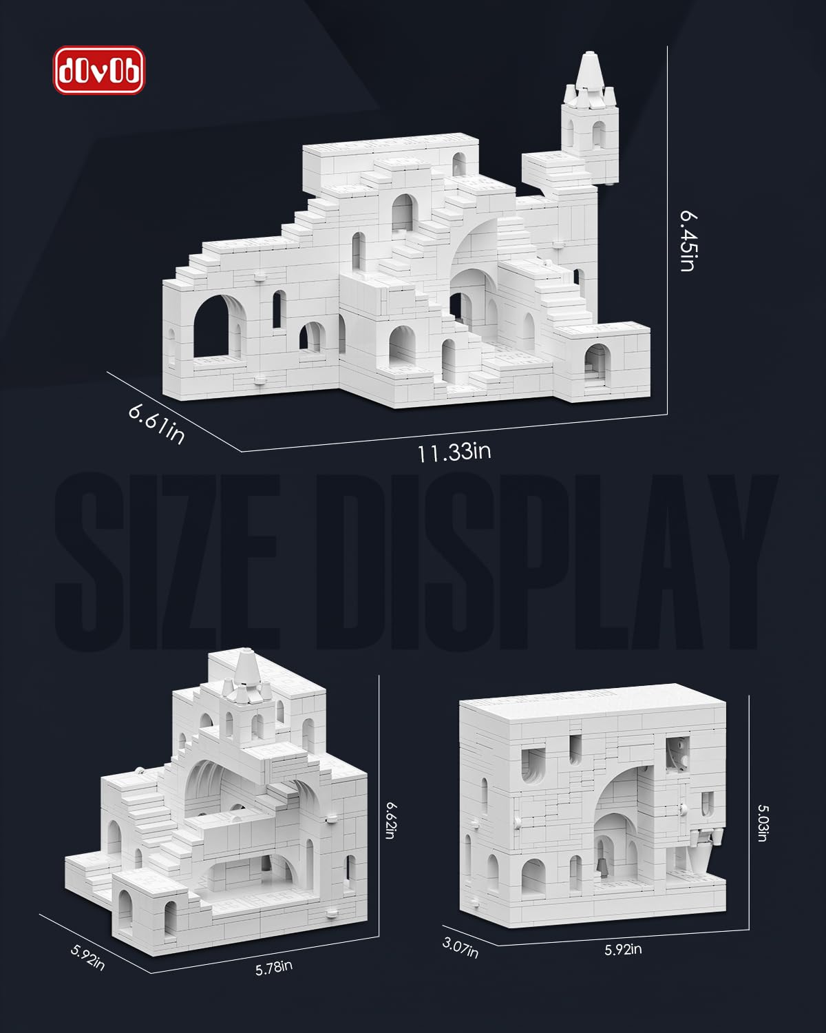 dOvOb 668PCS White Castle Building Blocks, Architectural Model Kit for Adults, Transformable & Collectible Display Set, Challenging Construction Toy for Teens and Adults