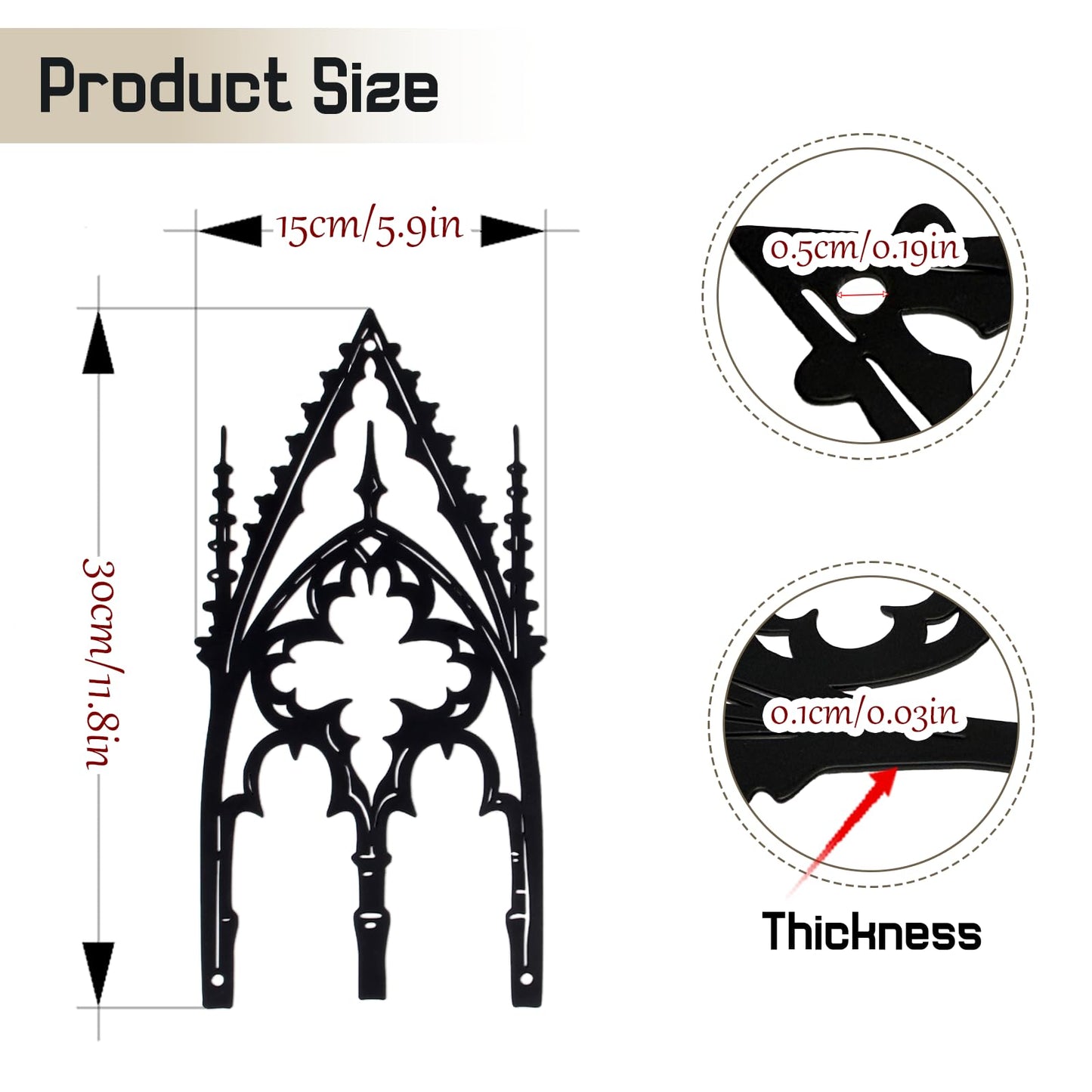 WOPARTY Gothic Cathedral Window Wall Art, Black Metal Decorative Panel, 11.8 x 5.91 Inches, Medieval Home Decor for Bedroom Living Room
