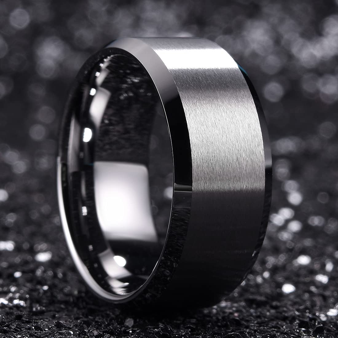 King Will 10mm Silver Men's Wedding Ring - Brushed Matte Finish, Beveled Polished Edge, Comfort Fit Size 8