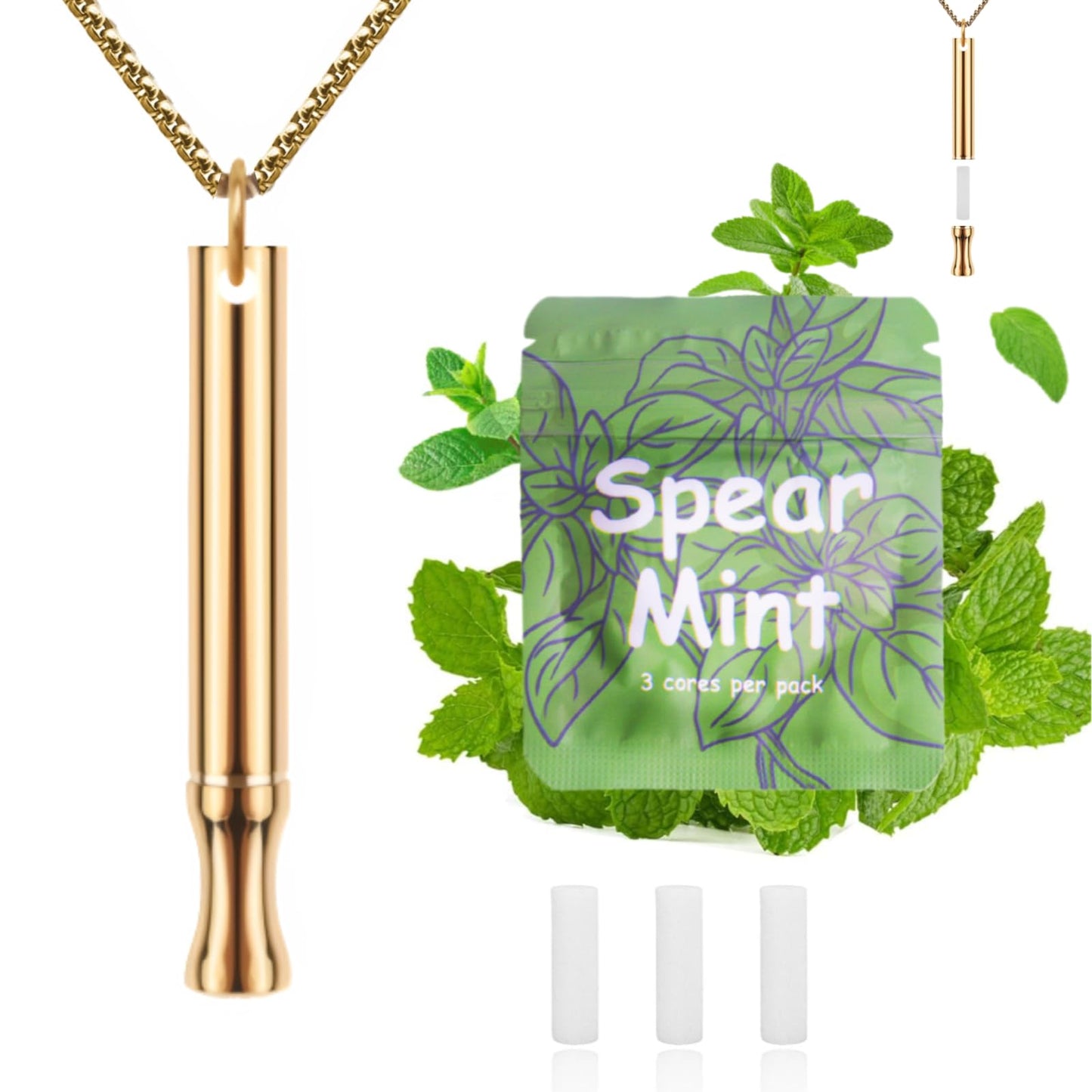 LAMKHOO Breathing Necklace to Quit Smoking and Vaping with Refillable Mint Pods Stop Smoking Aids Fidget Necklace Smokeless Inhaler for Adults
