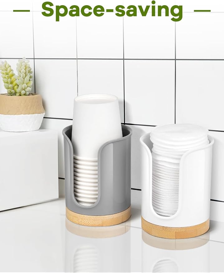 Bathroom Cup Dispenser - Small Cup Holder for Dixie 3 oz Bathroom Cups, Mouthwash Cups, 3 4 Ounce Cup Dispenser - PC/Bamboo, Grey, Pack of 1