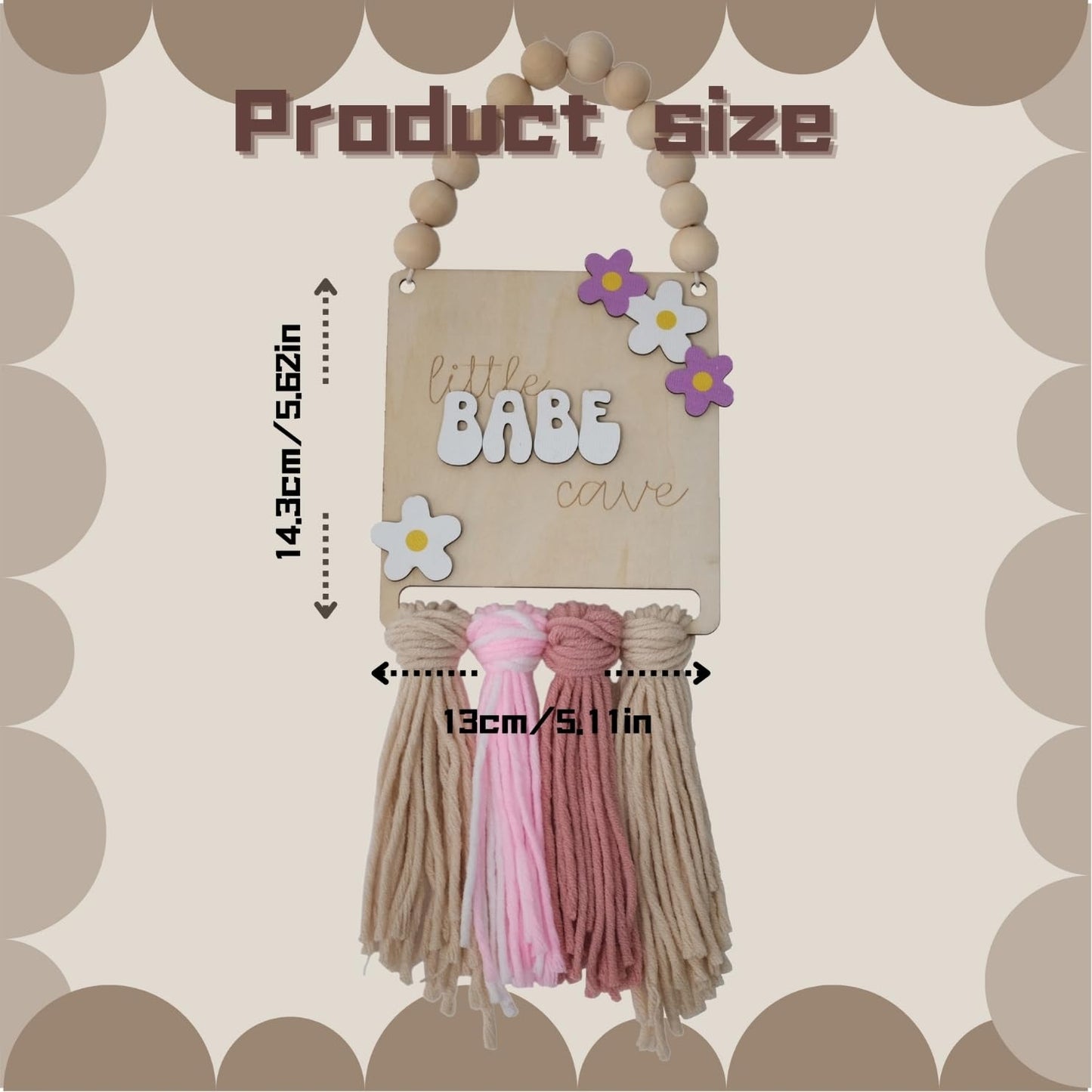 Little Babe Cave, Boho Style Wooden Bead Girls' Decor, Floral macrame Girls Sign, Daisy Sign - Nursery Decor