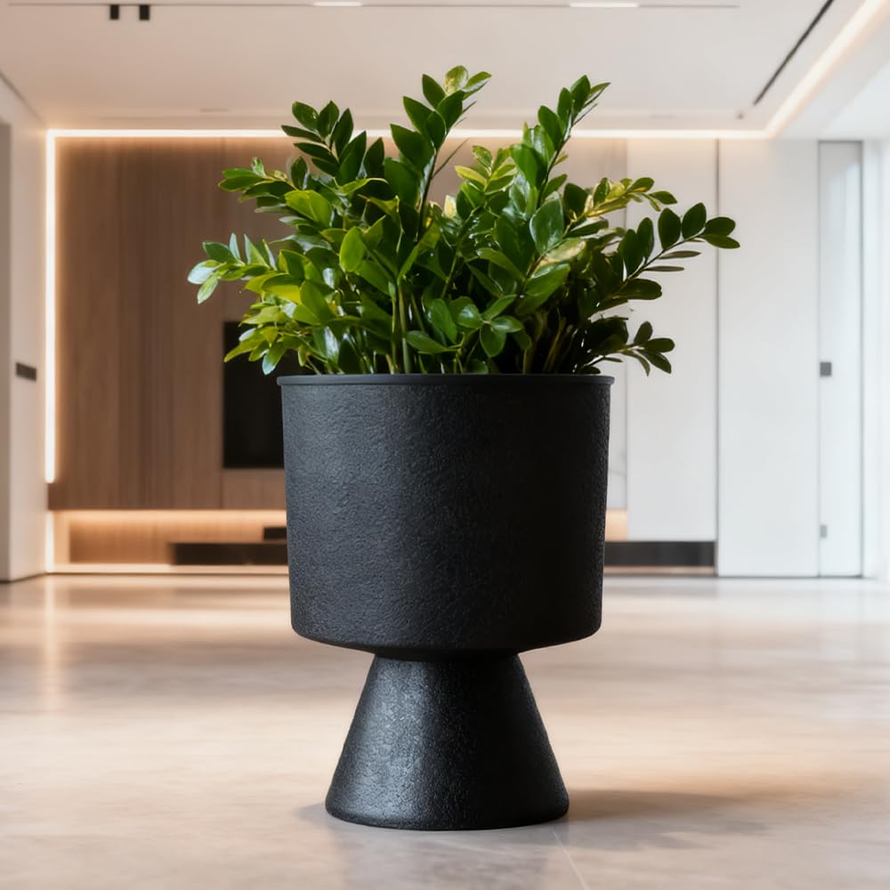 Lookat Modern Hourglass Planter, Indoor Decorative Plastic Plant Container, Textured Metal Look, Contemporary Home Garden Pot (Beige, CUP003 Small+Medium)