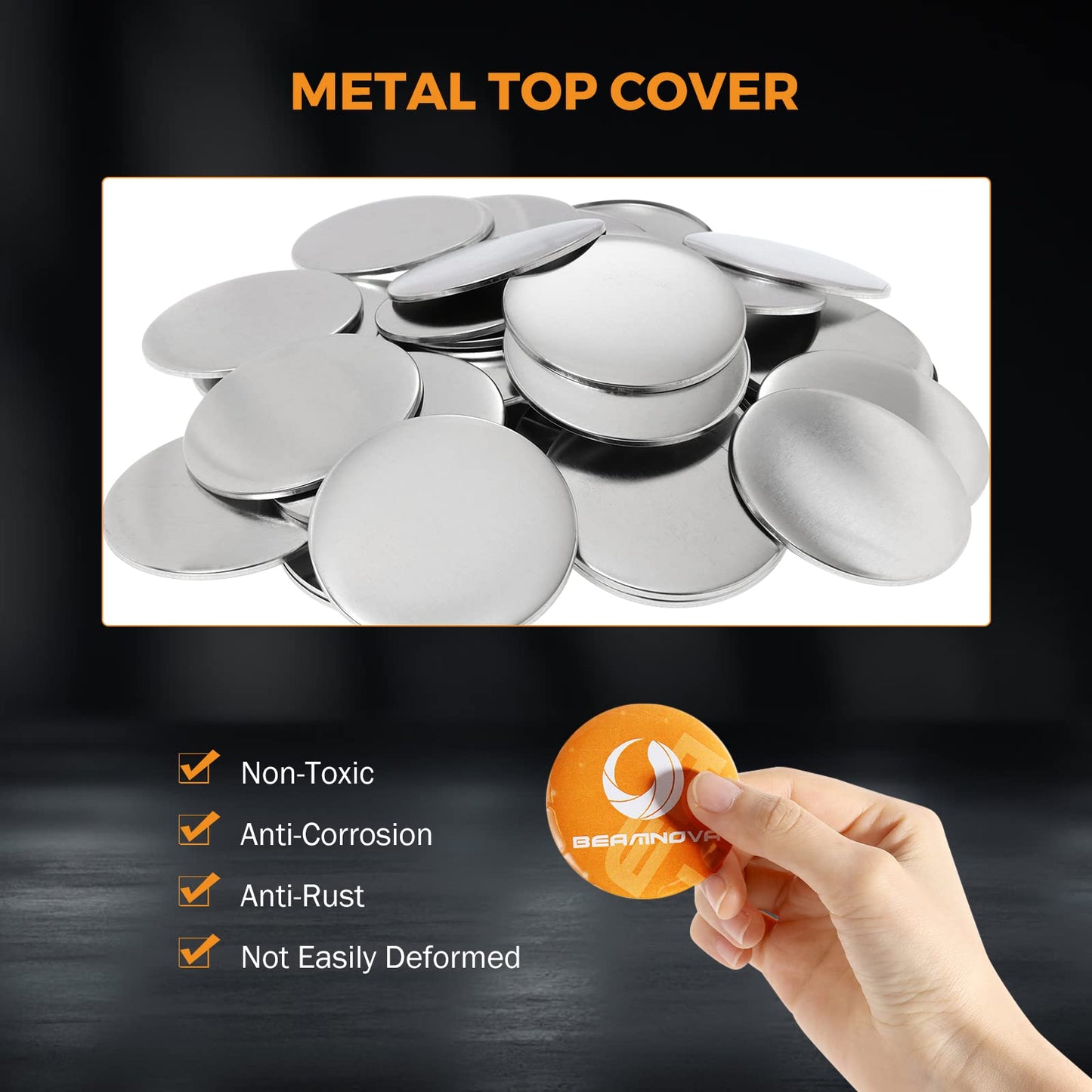 BEAMNOVA 200 Sets of Button Parts Supplies 58mm / 2.28 in (Approx. 2-1/4 inch) for Round Button Maker Machine Pin Maker, Every Set Includes Tinplate Top, Plastic Clip Bottom & Plastic Film