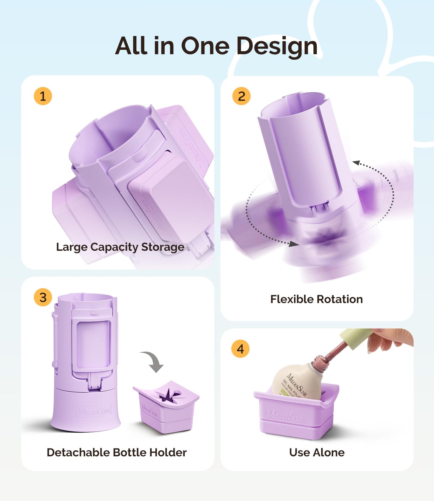 MelodySusie GelCarousel For Nail Polish Bottle Holder and Nail Art Tools Organizer, 360° Rotating Storage Container with 3Pcs Detachable Silcone Gel Polish Holder, Purple(Only Box)
