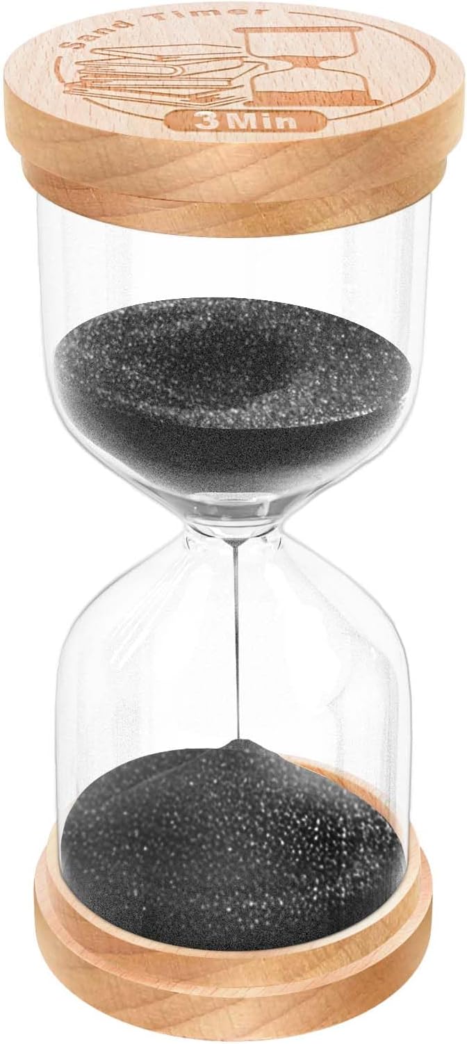 3 Minute Sand Timer, Wooden Hourglass Sand Clock, Small Wood Black 3 Min Hour Glass, Three Minutes Sandglass for Brushing Teeth, Reloj De Arena, Classroom, Game, Kitchen, Home, Office