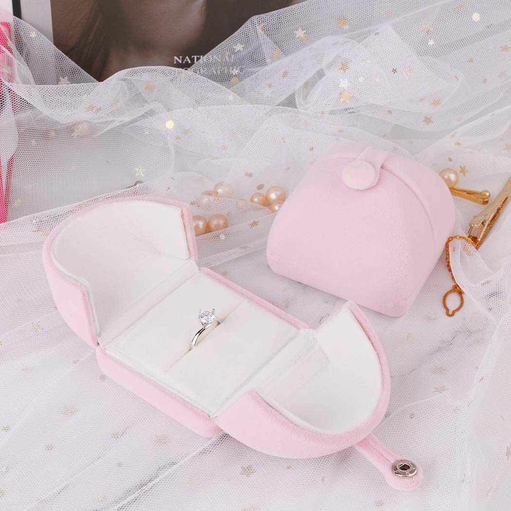 iSuperb Pink Velvet Ring Box Proposal Jewelry Gift Box Couple Engagement Ring Boxes Cute Ring Gift Case for Wedding Christmas Anniversary (Ring box)