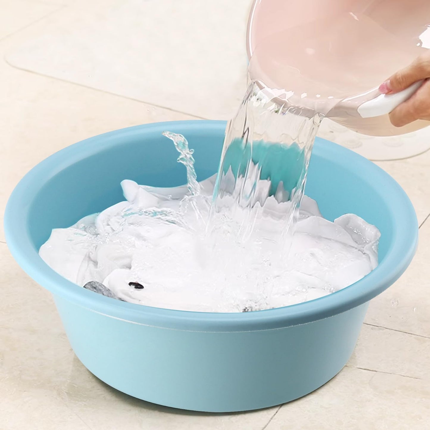 MUKLEI 12 Pack Round Plastic Wash Basin, 10x4 Inch Portable Small Plastic Washtub, Stackable Dish Tub for Home Kitchen Camping Outdoor Indoor