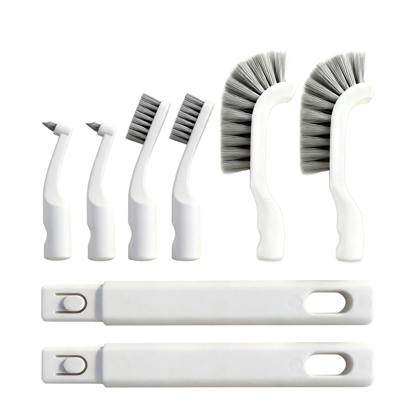 Small Scrub Brush, Hard Bristle Crevice Cleaning Brush Set with 6Pcs Brush Heads & 2Pcs Handles, Multifunctional Grout Scrubber Tools for Kitchen, Bathroom, Sink, Corner, Mug and Blender