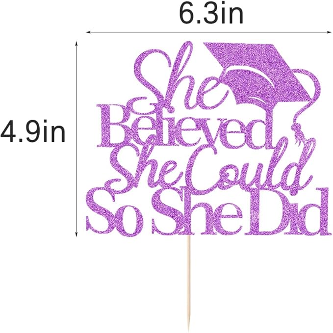 Purple She Believed She Could Graduation Cake Topper