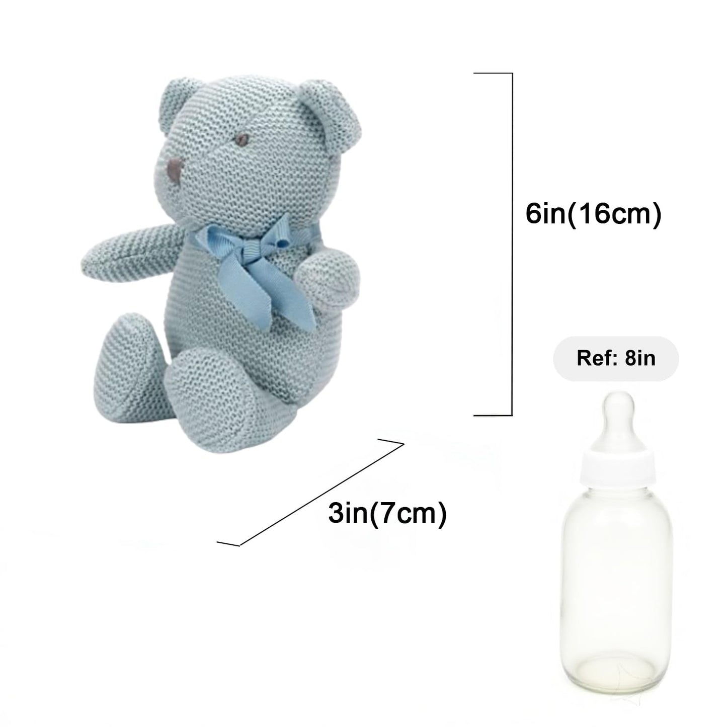 FLUFFYFUN 100% Organic Cotton Blue Teddy Bear Plush, 6.5" Baby Stuffed Animal for Newborn