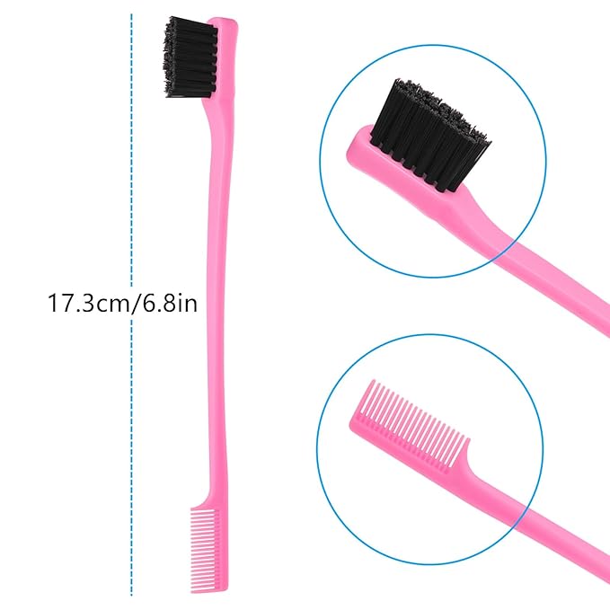 6Pack Double Sided Edge Control Hair Brush Professional Edge Control Hair Brush Comb Set, Dual-Sided Bristle Design, Pink Purple Black