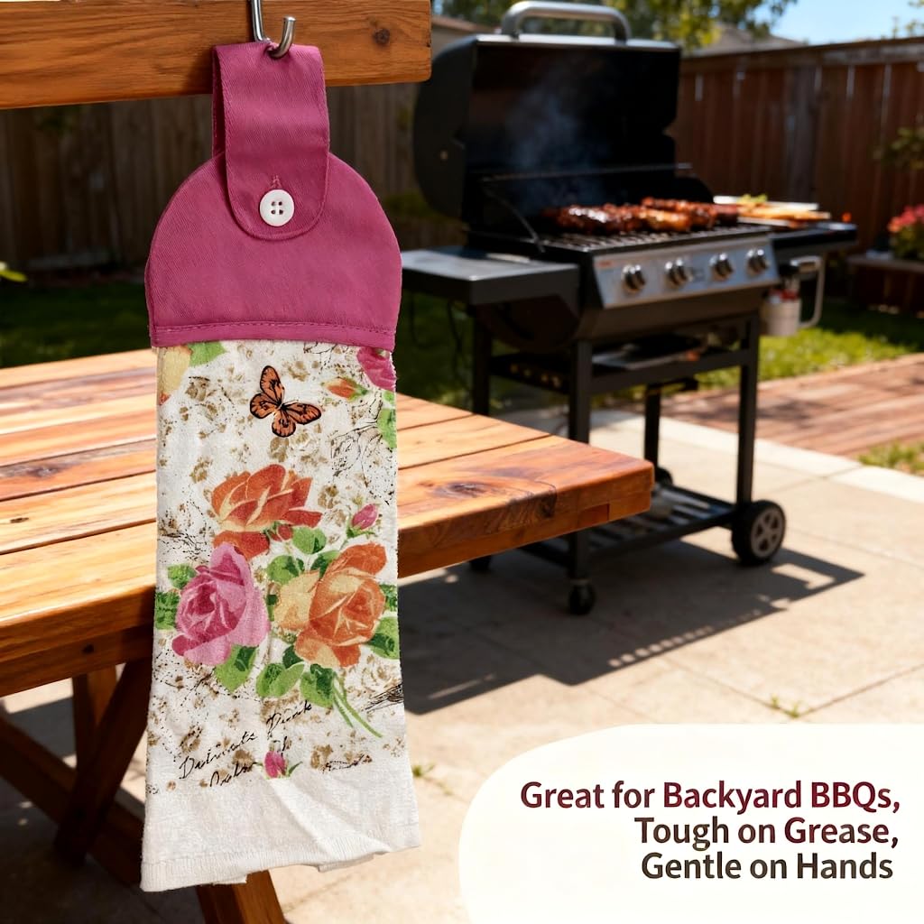 HOMETYGER Complete 4-Piece Set – Includes apron, heat-resistant oven mitt, dish towel, and an extra matching hand towel for everyday kitchen use (Pink Floral)