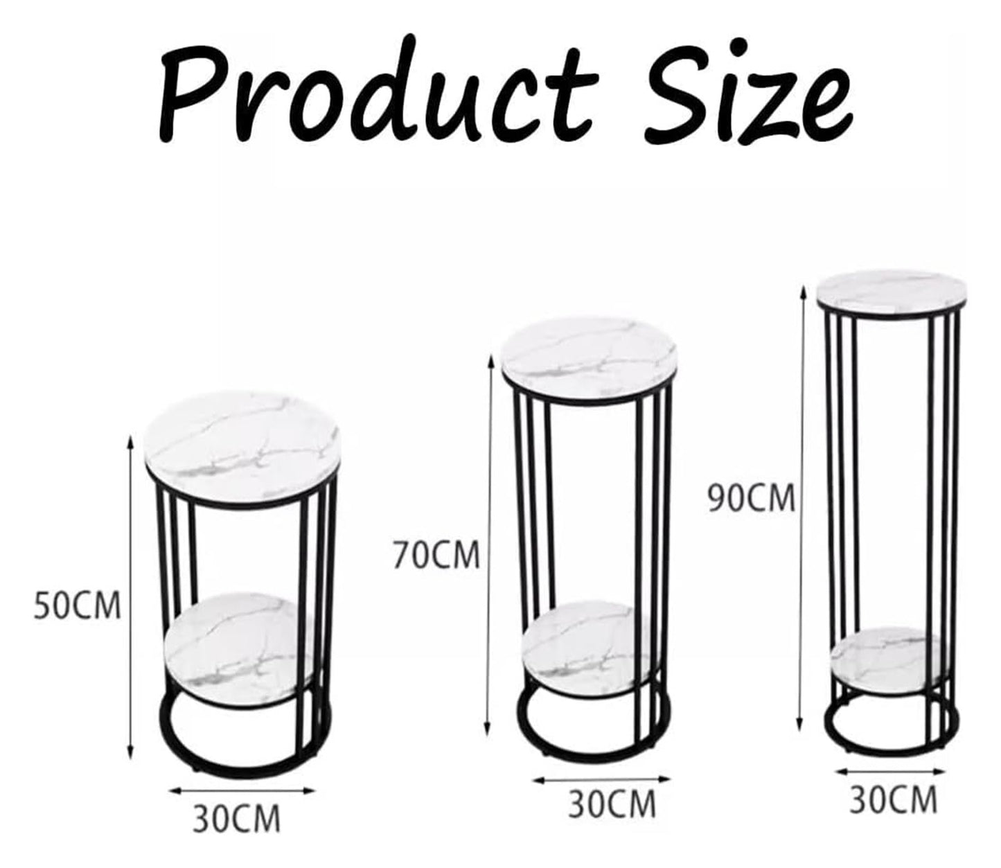 Tall Plant Rack, Flower Stand, Round Marble Sofa Side Table, 2 Tiers Small Coffee Table,for Families
