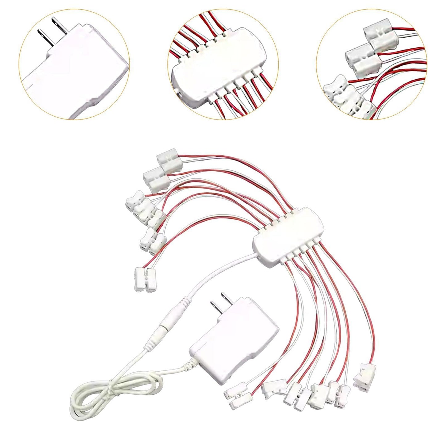 kowaku 3V 2A Power Supply US Plug 12 Ports Convenient Compact Wiring Power Cable for Miniature Garden Model Hobby Train Street Light