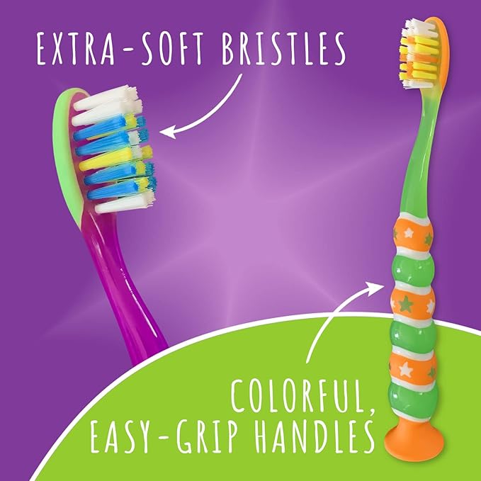 BrightWorks Kids’ Suction Cup Toothbrushes (10-Pack), Soft Bristles, with Bonus Fun Monster Stickers. Children’s Size, Vibrant, Multiple Colors.