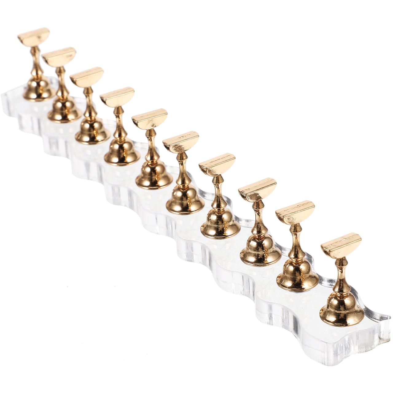 NOLITOY Extended Metal Nail Holder for Art Practice Manicure Display Stand with Curved Base 10-Tray Rack for Creative Nail Painting