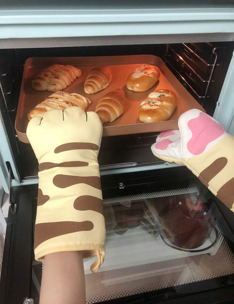 Oven Mitts Kitchen Cooking Baking Heat Resistant Cat Glove, 1 Pair Claw