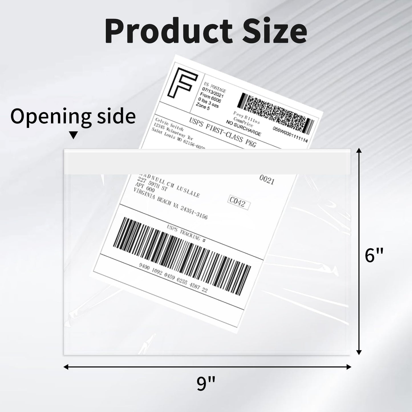 9527 Product 6" x 9" Clear Adhesive Top Loading Packing List Clear Shipping Pouches, Mailing/Shipping Label Envelopes (100 Pack)