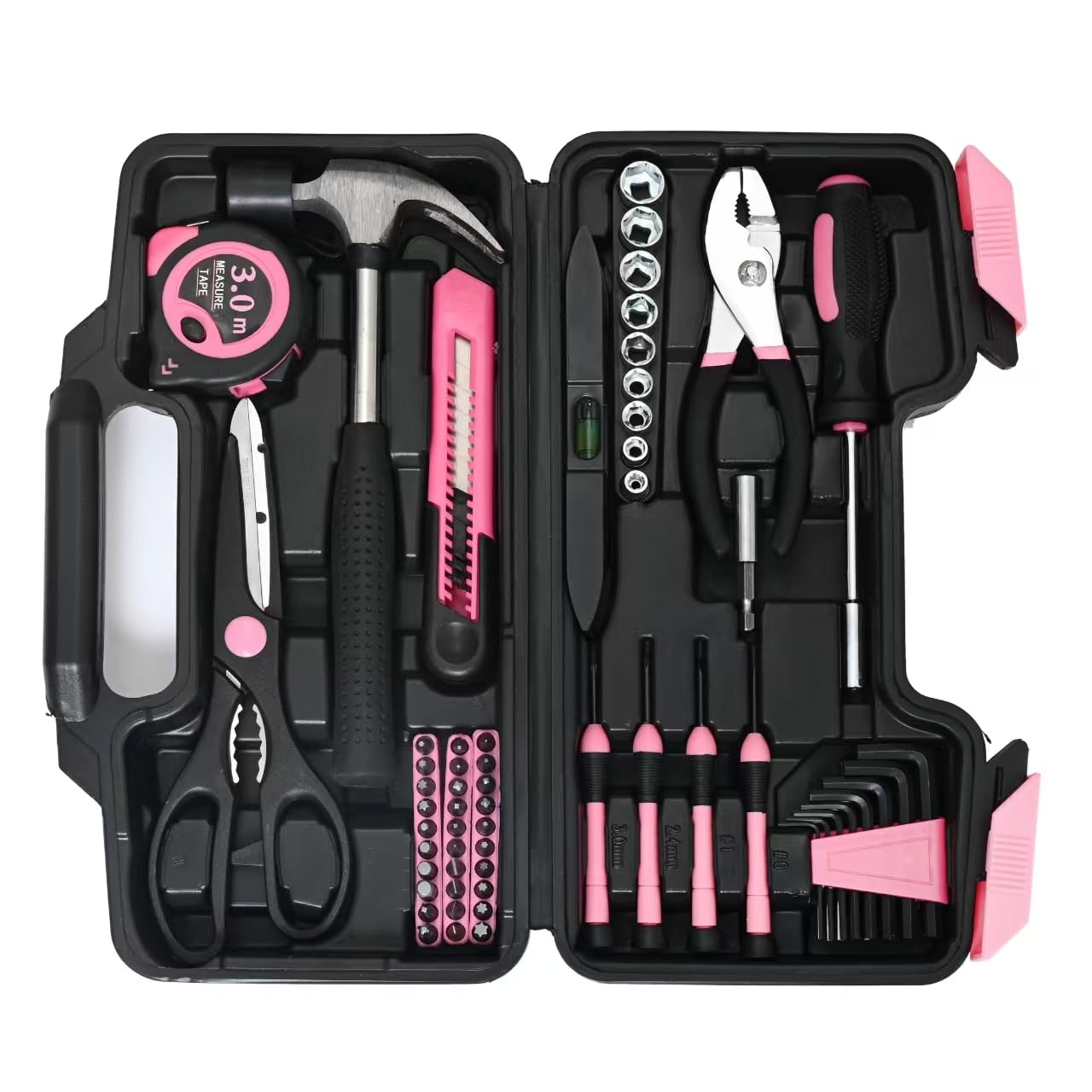 GETFOO 144-Piece Pink Tool Kit Basic Home Repair Tool Set General Household Hand Tool Kit Small Tool Kit with Plastic Toolbox basic home tool kit for Women, Office & College Repairs