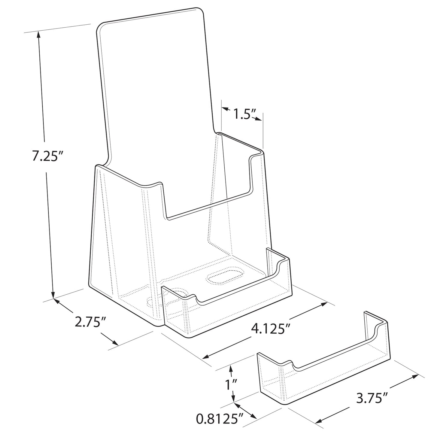 Azar Displays 252922-2PK Counter Trifold Brochure Holder with Business Card Pocket, 2-Pack, Clear
